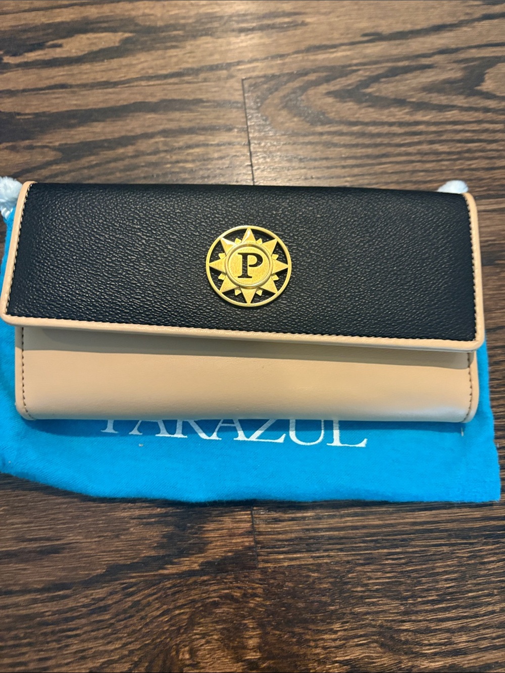 Parazul Tan and Black Large Wallet with Gold Emblem New